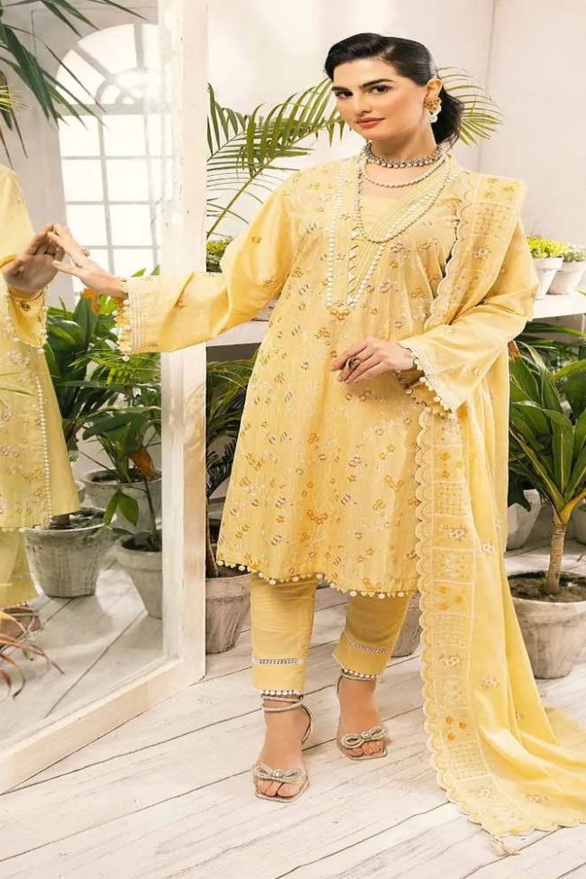 3PC Embroidered Lawn Unstitched Printed Suit With Embroidered Denting Lawn Dupatta DN-32100 by Gul Ahmed Embroidered Lawn