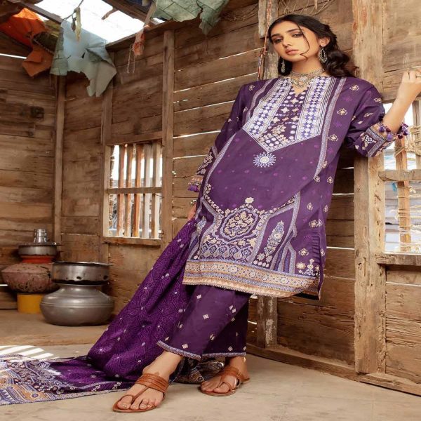 3PC Embroidered Lawn Unstitched Suit With Denting Lawn Dupatta DN-32075 A by Gul Ahmed Embroidered Lawn