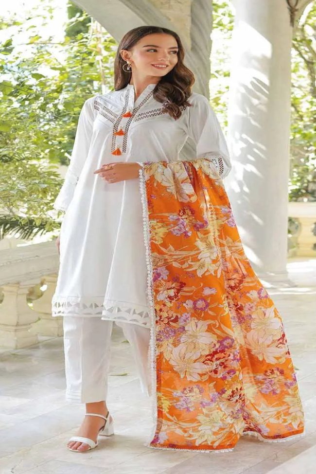3PC Lawn Unstitched Digital Printed Crochet Lace Suit With Denting Dupatta DN-32057 by Gul Ahmed Embroidered Lawn