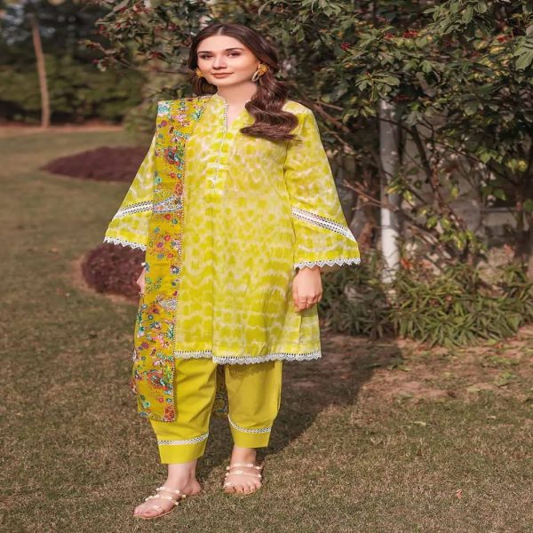 3PC Lawn Unstitched Suit With Laces and Digital Printed Denting Lawn Dupatta DN-32064 by Gul Ahmed Embroidered Lawn