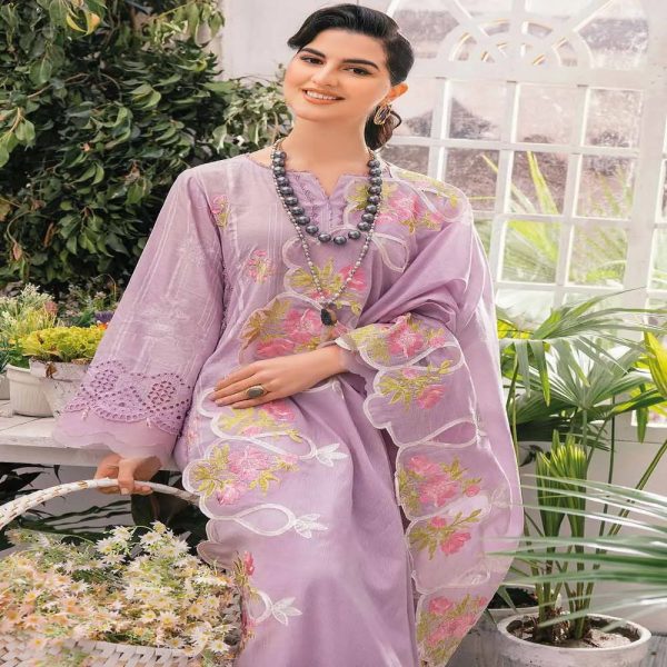 3PC Schiffli Embroidered Lawn Lacquer Printed Unstitched Suit DN-32008 by Gul Ahmed Embroidered Lawn
