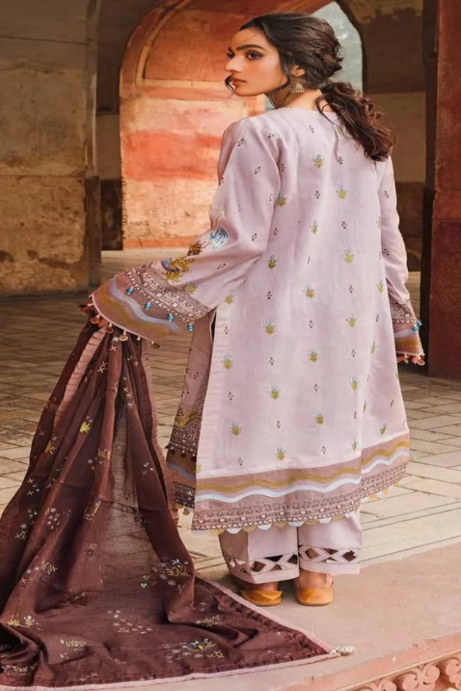 3PC Unstitched Lawn Embroidered Suit with Paper Cotton Dupatta FE-12013 - Gul Ahmed Embroidered Collection