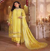 3PC Unstitched Schiffli Chiffon Embroidered Suit with Striped Organza Dupatta FE-22052 - Gul Ahmed Embroidered Collection
