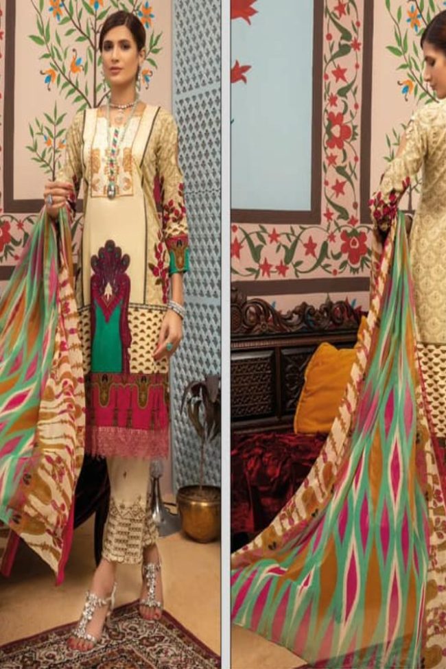 Palwasha Embroidered Neck, Chicken Trouser with Chiffon Dupatta by Arham Textile - AT-Palwasha-Vol-01-D-06