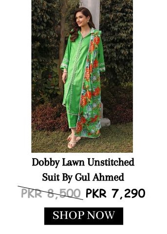 3PC Dobby Lawn Unstitched Suit With Laces by gul ahmed