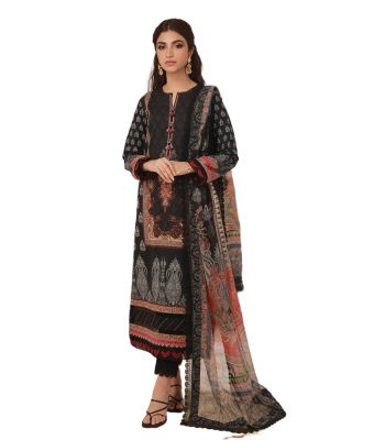 Asim Jofa Prints 3-Piece Unstitched AJBP-17 in Elegant Black - Exclusive Designer Collection for a Timeless Look - Askani Group