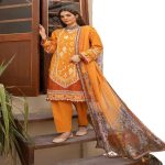 Gul Ahmed Embroidered 3-Piece Lacquer Printed Lawn Unstitched Suit with Khaddi Net Dupatta CN-32019 - Askani Group