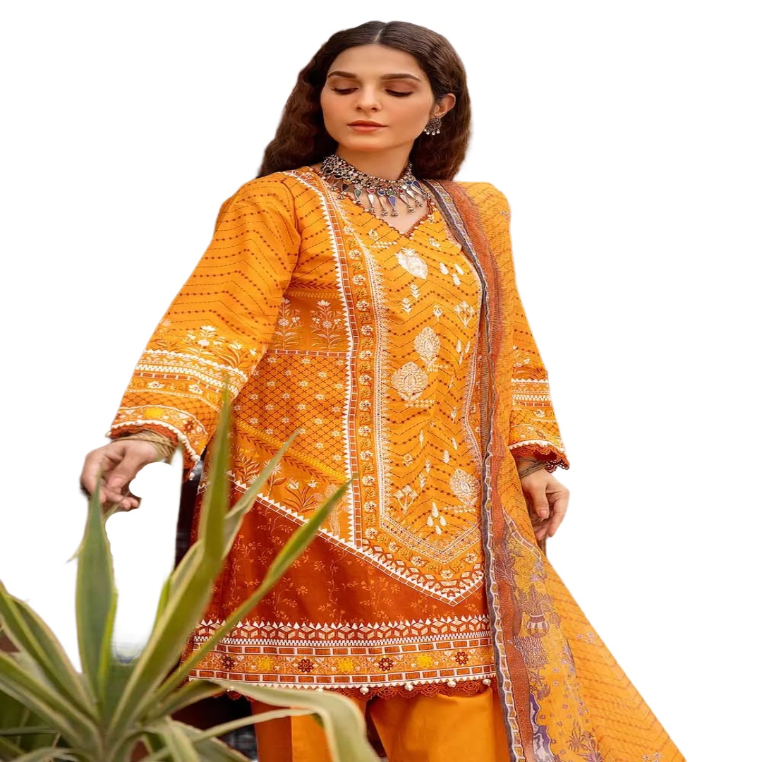 Gul Ahmed Embroidered 3-Piece Lacquer Printed Lawn Unstitched Suit with Khaddi Net Dupatta CN-32019 - Askani Group