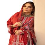 Gul Ahmed Embroidered 3-Piece Lacquer Printed Lawn Unstitched Suit with Khaddi Net Dupatta and organza on neckline CN-32014 - Buy Now