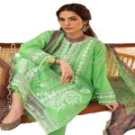 Gul Ahmed Embroidered 3-Piece Lacquer Printed Lawn Unstitched Suit with Khaddi Net Dupatta and organza on neckline CN-32017 - Askani Group
