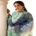 Gul Ahmed Embroidered Lacquer Printed Lawn Unstitched Suit with Khaddi Net Dupatta and organza on neckline CN-32016 - Askani Group