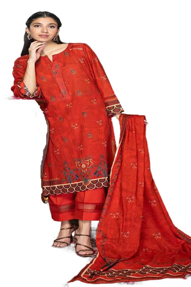Gul Ahmed Red Collection 3-Piece Lawn Unstitched Printed Suit CL-32252 - Elegant Summer Fashion for Women - Askani Group