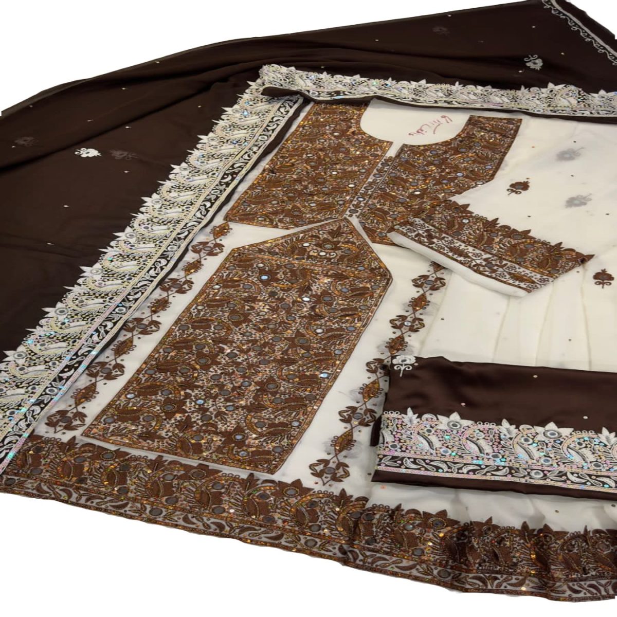 Balochi Dress Heavy Embroidered with Sequence - A Timeless 3-Piece Chiffon Suit by Askani Group