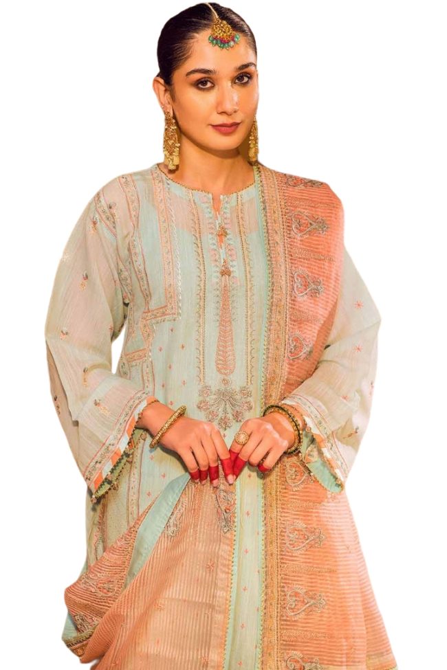 Gul Ahmed Dress for Women 3-Piece Embroidered Paper Cotton Unstitched Suit with Embroidered Stripe Dupatta FE-32045 - Askani Group