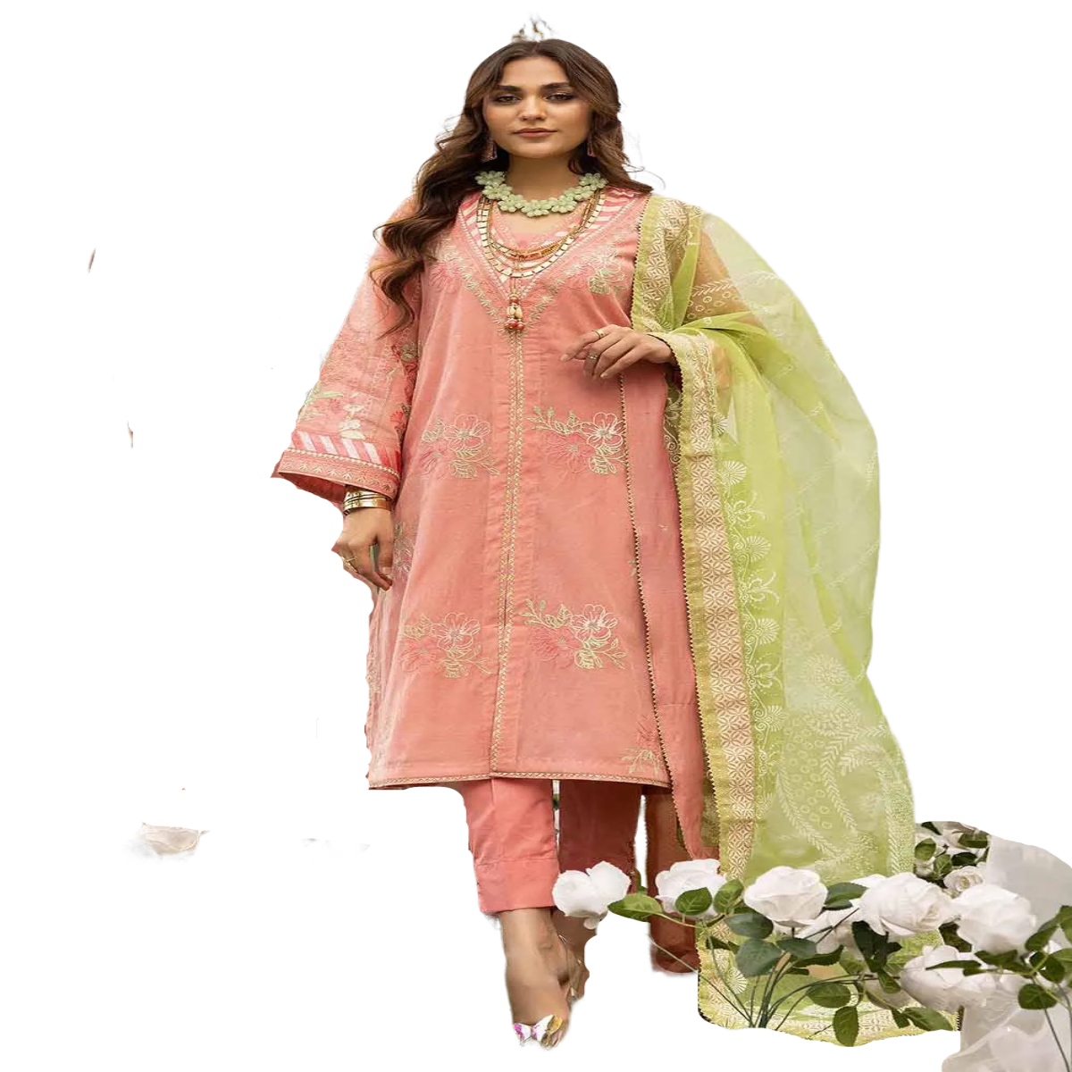 Gul Ahmed Dress for Women Embroidered Jacquard Unstitched 3-Piece Suit with Burnout Organza Dupatta FE-32048 - Askani Group