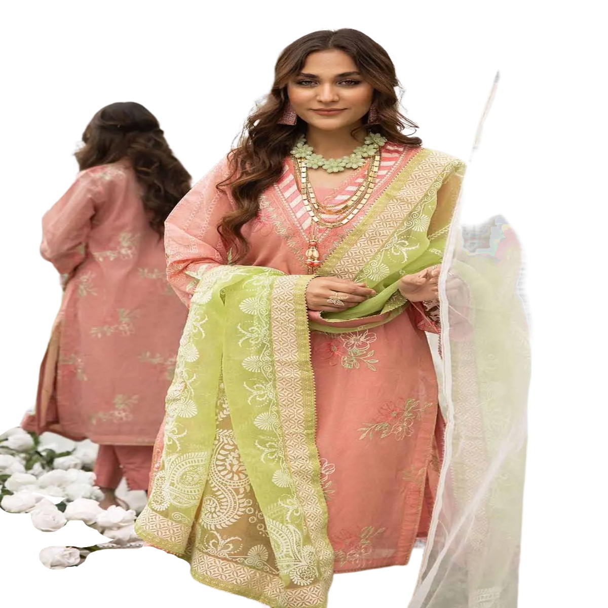 Gul Ahmed Dress for Women Embroidered Jacquard Unstitched 3-Piece Suit with Burnout Organza Dupatta FE-32048 - Askani Group