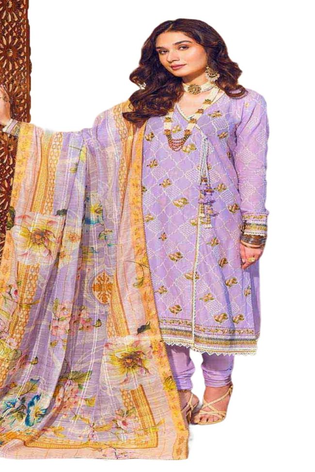 Gul Ahmed Dress for Women Embroidered Lawn 3-Piece Unstitched Suit with Jacquard Dupatta FE-32042 - Askani Group