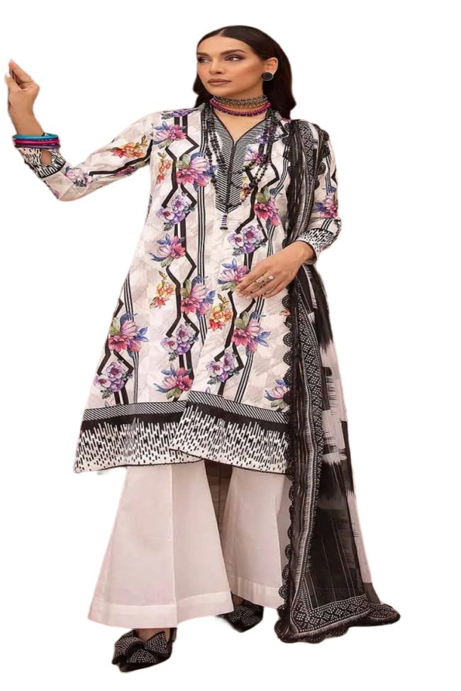 Gul Ahmed Dress for Women Embroidered Lawn Unstitched 3-Piece Suit with Zari Stripe Dupatta FE-32089 - Askani Group