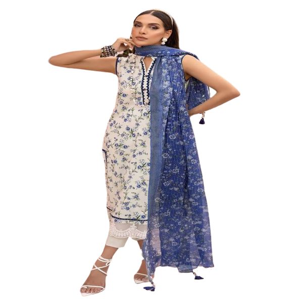 Gul Ahmed Embroidered Lawn 3-Piece Printed Unstitched Suit with Printed Stripe Dupatta FE-32078 - Askani Group