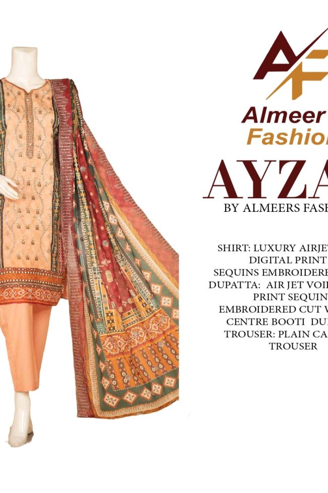 Almeer Fashion Wholesale Collection - Ayzal Luxury Airjet Digital Printed Sequins Embroidered Unstitched Lawn - Askani Group