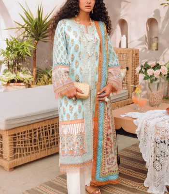 Faiza Faisal Offers 3-Piece Unstitched Embroidered Lawn Suit Chiffon Dupatta - Albeli Manchaly - Askani Group