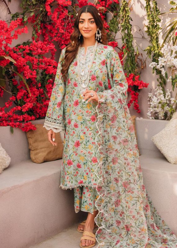 Faiza Faisal Offers 3-Piece Unstitched Embroidered Lawn Suit Organza Dupatta - Afrozah Manchaly - Askani Group