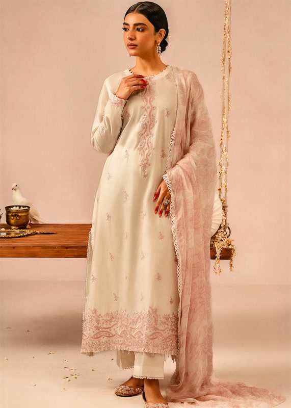 Cross Stitch Online Sale Ivory Cream 3-Piece Luxury Embroidered Lawn Suit - Askani Group