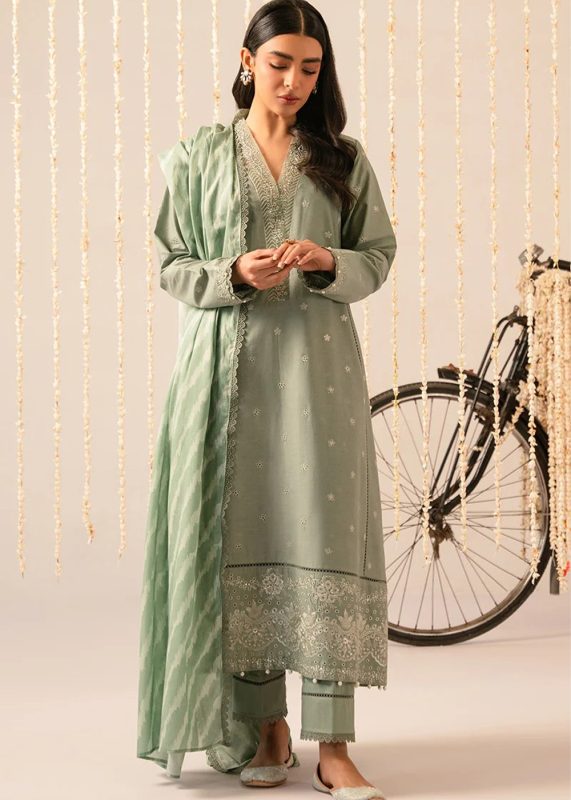 Cross Stitch Sage Green 3-Piece Luxury Embroidered Lawn Suit - Askani Group