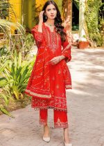 Gul Ahmed Dress Design 3-Piece Lawn Unstitched Gold Printed Suit With Embroidered Trouser CL-32119 - Askani Group