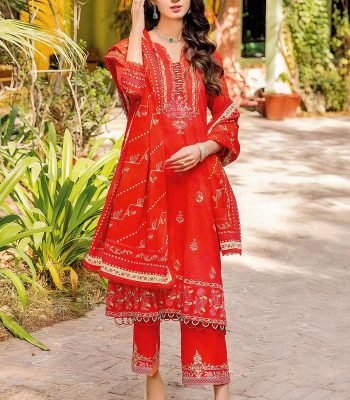 Gul Ahmed Dress Design 3-Piece Lawn Unstitched Gold Printed Suit With Embroidered Trouser CL-32119 - Askani Group