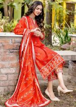 Gul Ahmed Dress Design 3-Piece Lawn Unstitched Gold Printed Suit With Embroidered Trouser CL-32119 - Askani Group