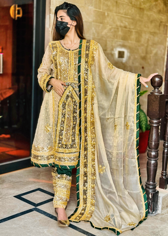 Askani Group Balochi Dress Party Wear 3-Piece Unstitched Premium Luxury Hand Embroidered Chiffon Suit - Askani Group