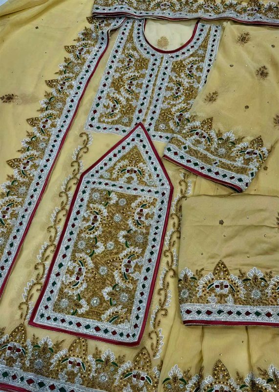 Askani Group Party Wear Balochi Dress 3-Piece Unstitched Premium Luxury Hand Embroidered Chiffon Suit AGC-BTD-W-050