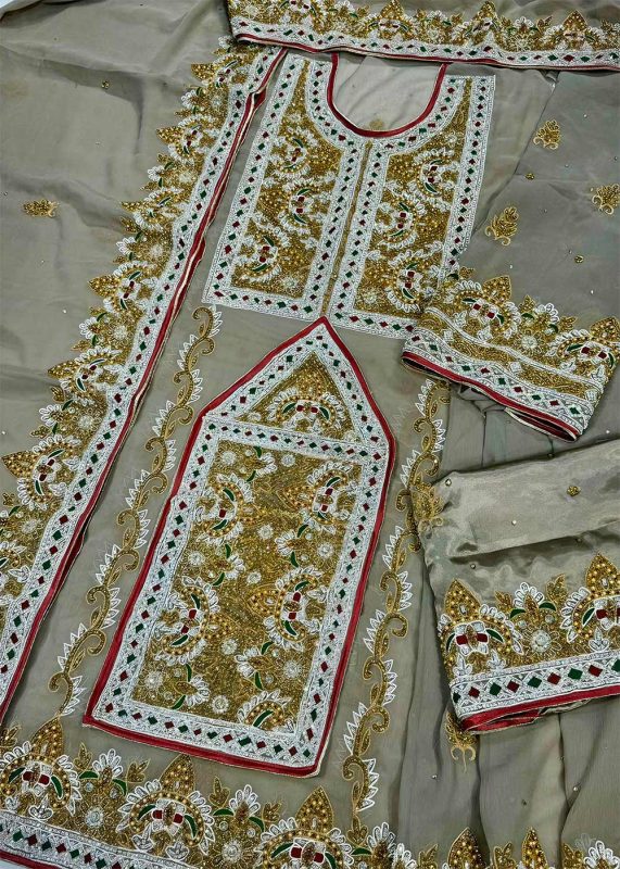 Askani Group Party Wear Balochi Dress 3-Piece Unstitched Premium Luxury Hand Embroidered Chiffon Suit AGC-BTD-W-051