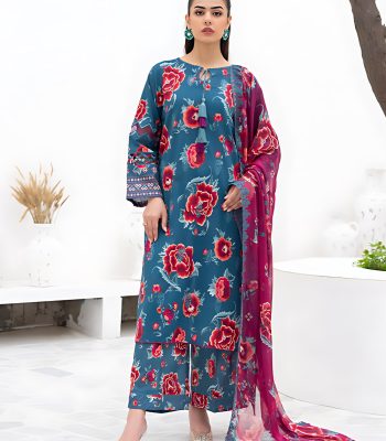 Gulljee Sale 3-Piece Unstitched Luxury Digital Printed Boring Embroidered Lawn with Bamber Chiffon Embroidered Cut-work GZI2407A12 - Askani Group