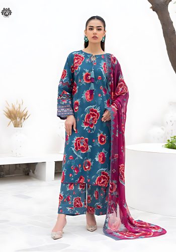 Gulljee Sale 3-Piece Unstitched Luxury Digital Printed Boring Embroidered Lawn with Bamber Chiffon Embroidered Cut-work GZI2407A12 - Askani Group