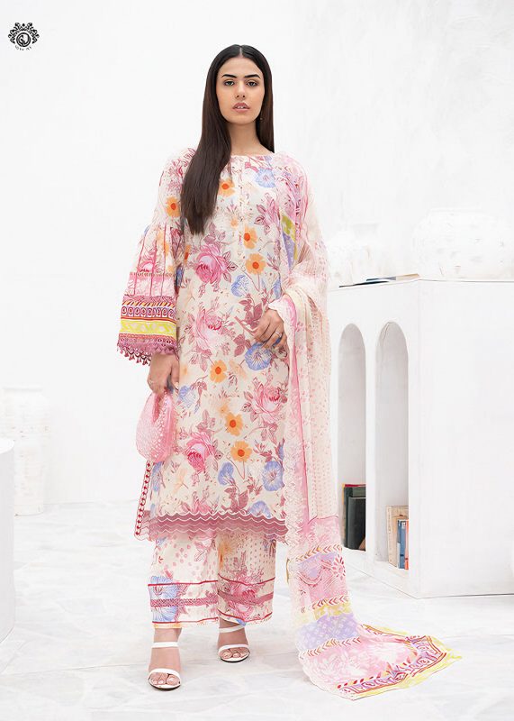 Gulljee Sale 3-Piece Unstitched Luxury Digital Printed Boring Embroidered Lawn with Bamber Chiffon Embroidered Cut-work GZI2407A5 - Askani Group