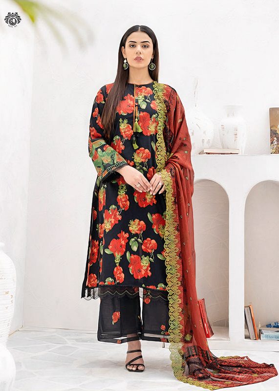 Gulljee Sale 3-Piece Unstitched Luxury Digital Printed Boring Embroidered Lawn with Bamber Chiffon Embroidered Cut-work GZI2407A6 - Askani Group