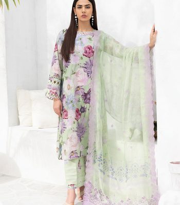 Gulljee Sale 3-Piece Unstitched Luxury Digital Printed Boring Embroidered Lawn with Bamber Chiffon Embroidered Cut-work GZI2407A8 - Askani Group