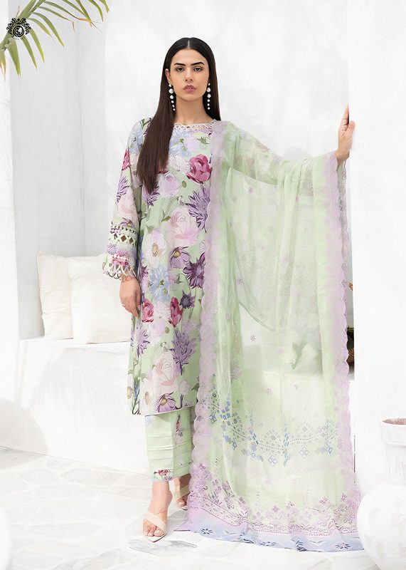 Gulljee Sale 3-Piece Unstitched Luxury Digital Printed Boring Embroidered Lawn with Bamber Chiffon Embroidered Cut-work GZI2407A8 - Askani Group