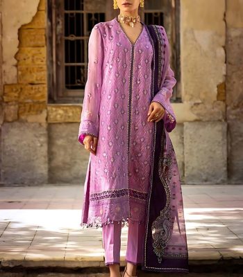 Gul Ahmed UAE 3-Piece Embroidered Chiffon Unstitched Suit with Digital Printed Paper Cotton Dupatta FE-32022 - Askani Group