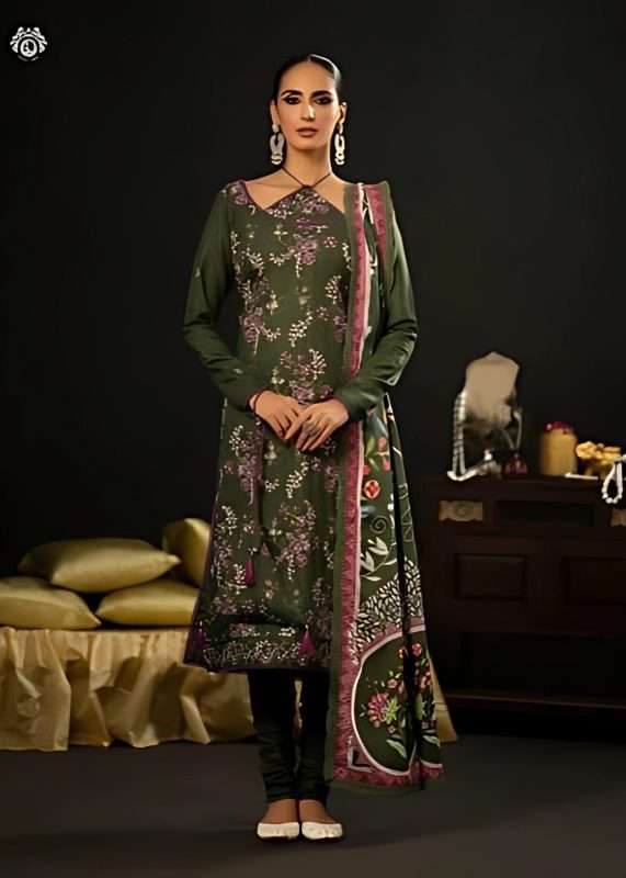 Gulljee Pakistani Party Wear Dresses 3-Piece Unstitched Luxury Leather Linen Self Jacquard Boring Heavy Embroidered Suit - GD2301A1 - Askani Group