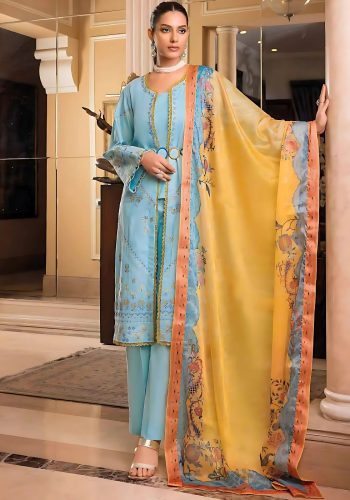 Gul Ahmed Embroidered Collection 3-Piece Embroidered Lawn Unstitched Suit With Digital Printed Mehsuri Dupatta SP-32002 - Askani Group