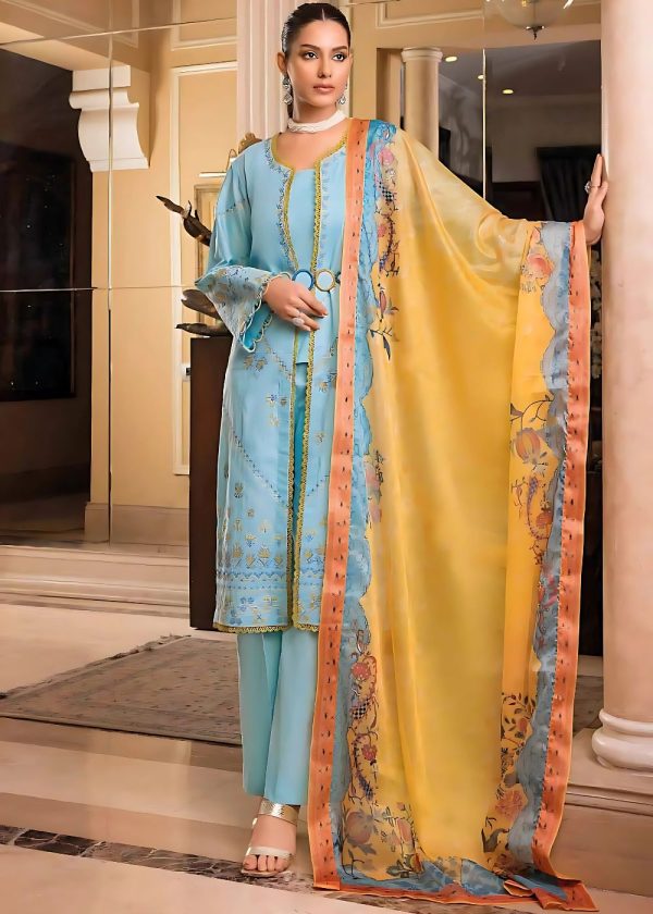 Gul Ahmed Embroidered Collection 3-Piece Embroidered Lawn Unstitched Suit With Digital Printed Mehsuri Dupatta SP-32002 - Askani Group