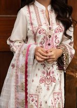 Qalamkar 3-Piece Unstitched Premium White Luxury Embroidered Front, Back & Sleeves with Embroidered Dupatta & Pallu - Askani Group