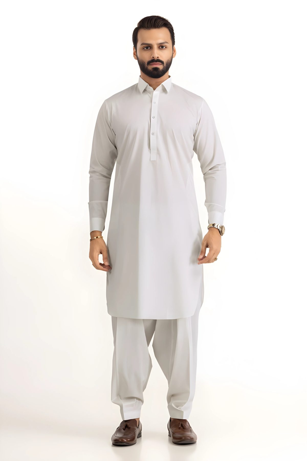 Gul Ahmed Men Collection Ash White Ambassador Wash & Wear Unstitched Fabric - Askani Group