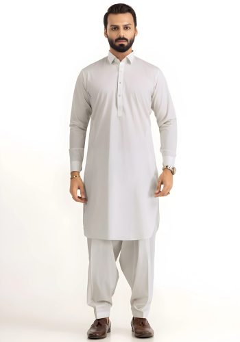 Gul Ahmed Men Collection Ash White Ambassador Wash & Wear Unstitched Fabric - Askani Group