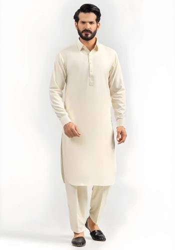 Gul Ahmed Men Collection Cream Ambassador Wash & Wear Unstitched Fabric - Askani Group