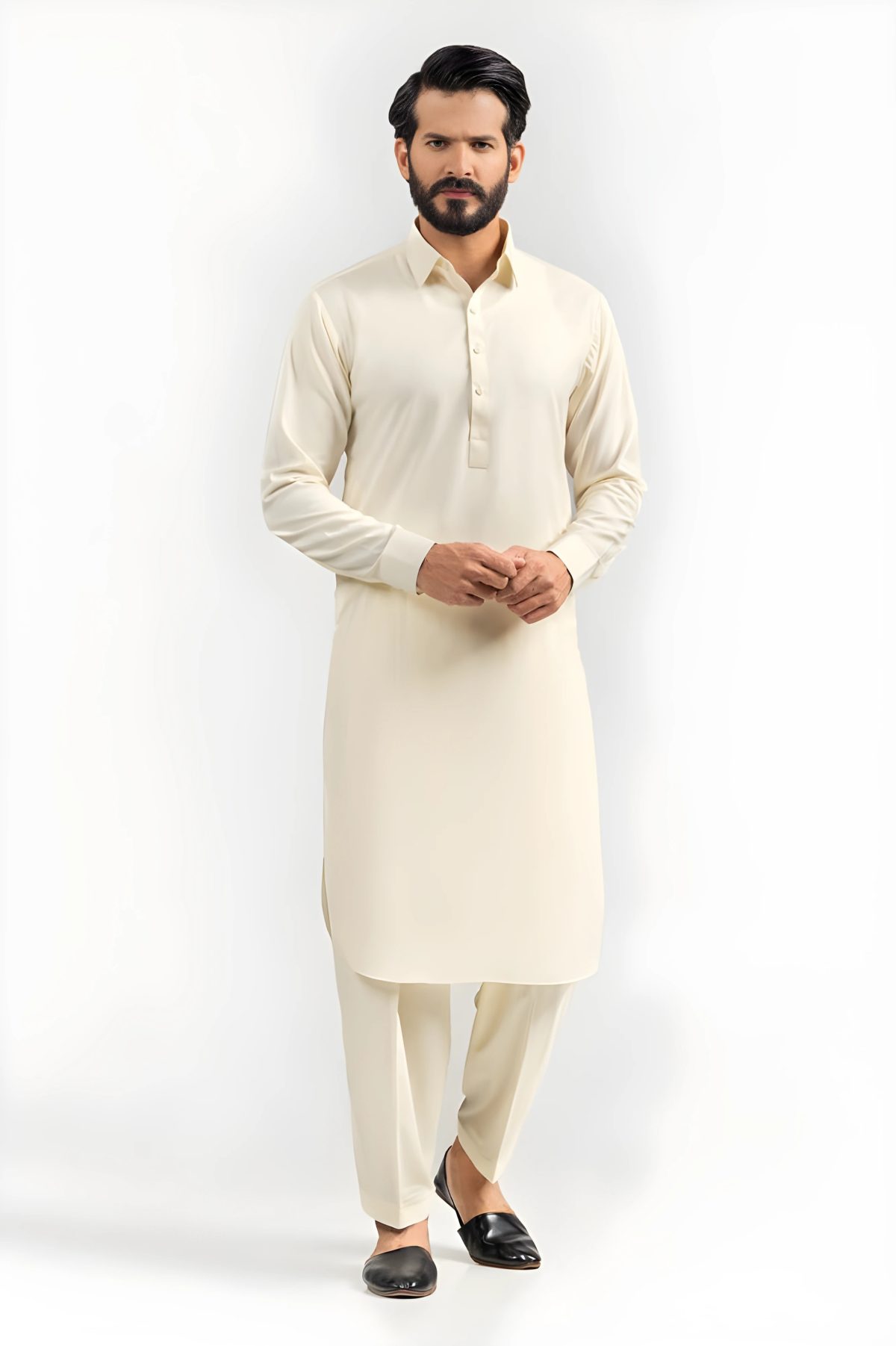 Gul Ahmed Men Collection Cream Ambassador Wash & Wear Unstitched Fabric - Askani Group