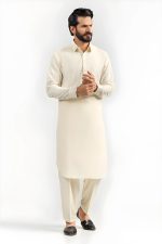 Gul Ahmed Men Collection Cream Ambassador Wash & Wear Unstitched Fabric - Askani Group